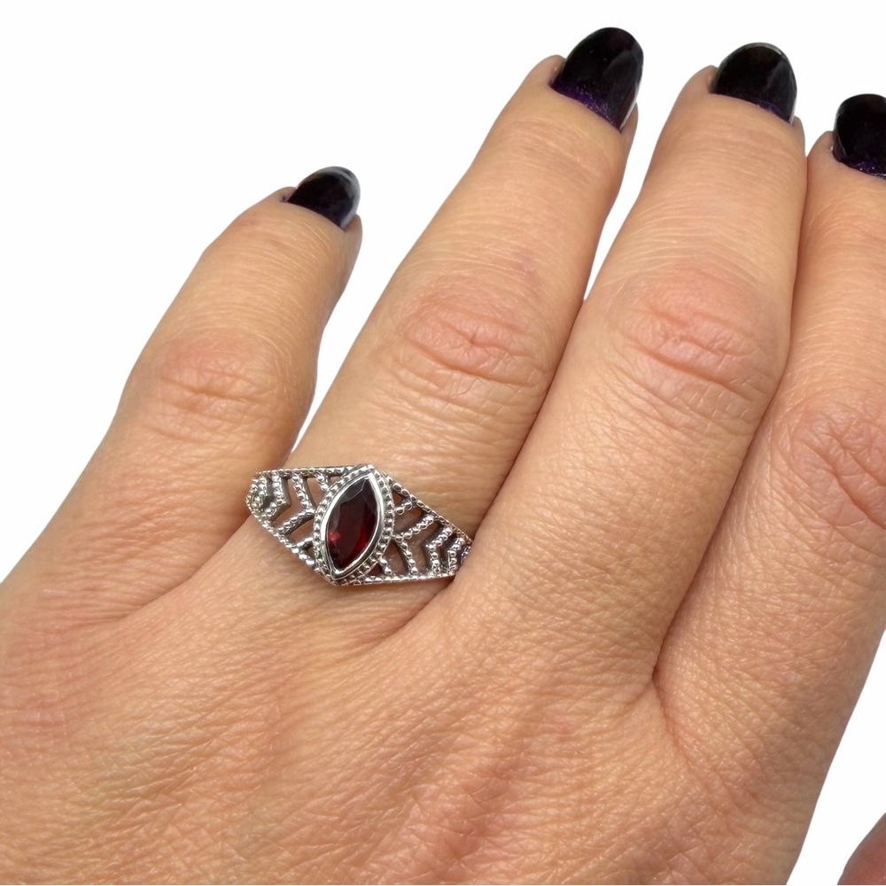 Hessonite Garnet Ring Size 8 Solid 925 Sterling S… - image 4